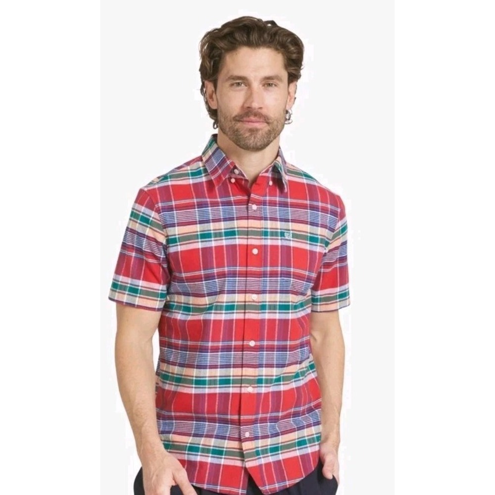 Chaps Seacoast Wash Peached Oxford Cotton XL Button Shirt Tomato Red Plaid NWT